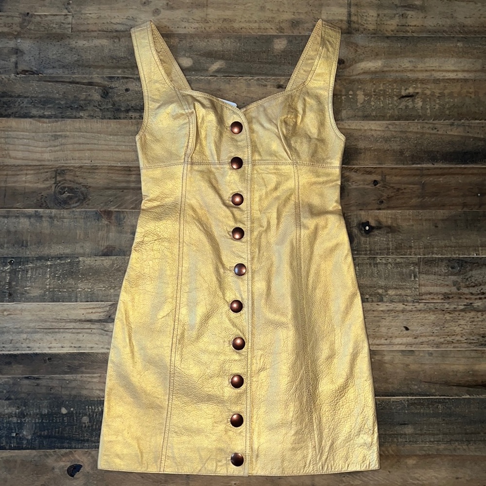 Gold Leather Mini Dress